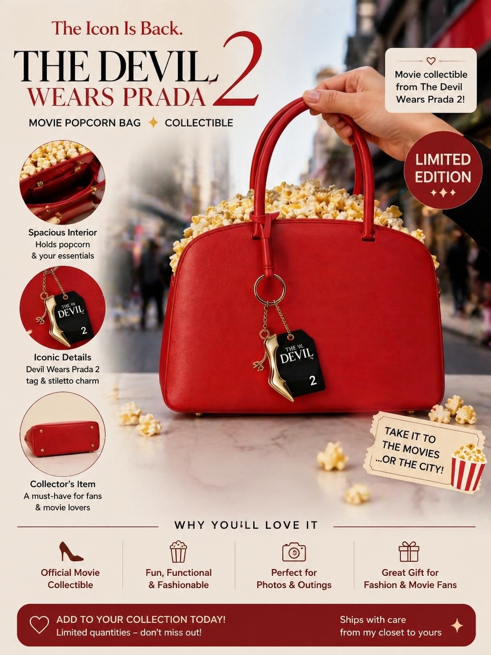 "The Devil Wears Prada 2" Limited Edition Red Popcorn Bag With Charm